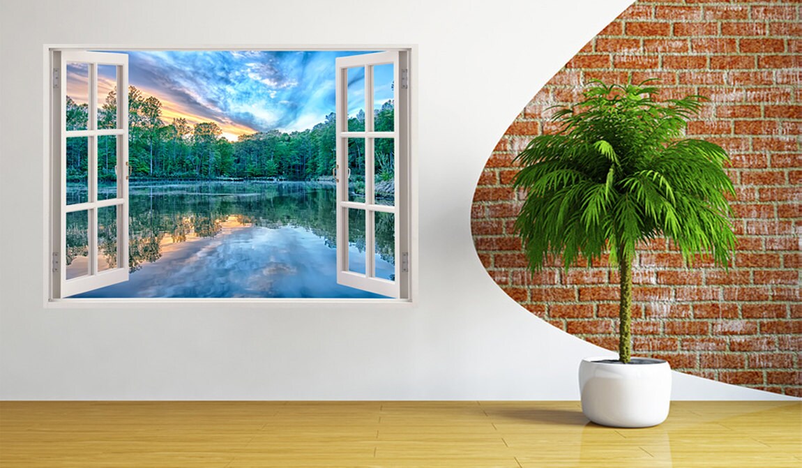 River Wall Sticker 3D Window Home Design Idea River at Sunset - Etsy