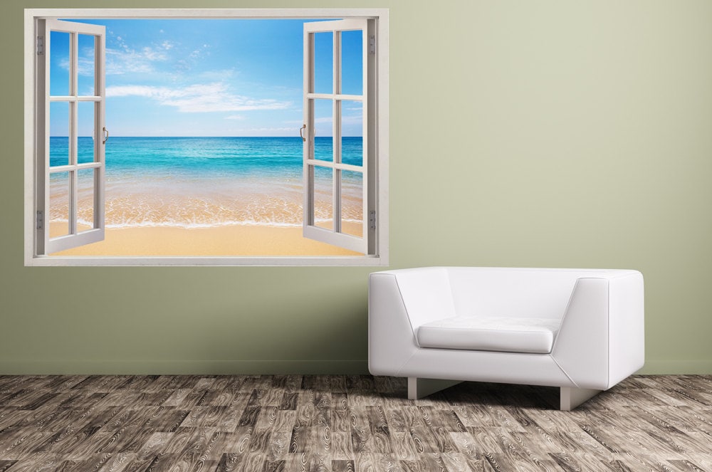 Beach Wall Sticker 3D Window Tropical Sea Wall Decal for Home Etsy