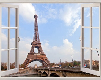 Eiffel Tower wall sticker 3D window, paris decal for home decor, colorful paris wall art nursery kids children for home decoration [025]