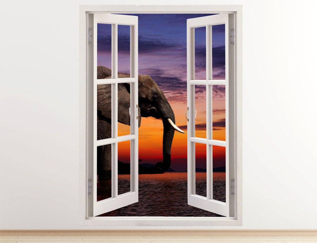 Elephant Wall Decal Vertical 3D Window for Kids Children Room Etsy