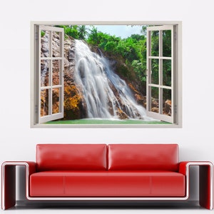 Waterfall wall sticker 3D window, river wall decal for home decor, waterfall vinyl wall art for nursery children mural home decoration 043 image 5