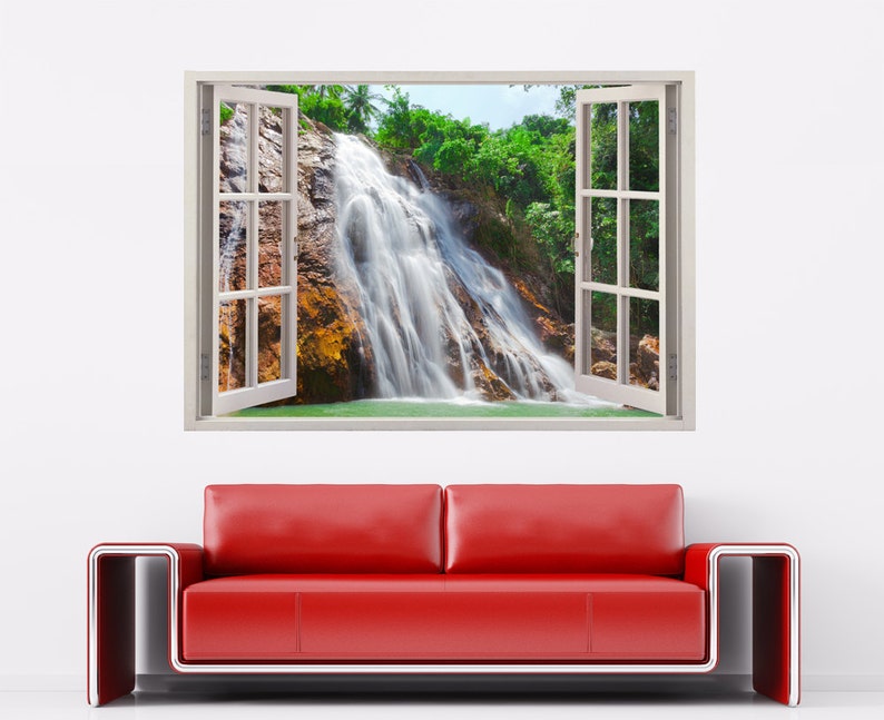 Waterfall wall sticker 3D window, river wall decal for home decor, waterfall vinyl wall art for nursery children mural home decoration 043 image 5