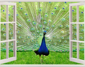 Peacock Wall sticker window, peacock in green park wall decal for home decor, colorful peacock wall art for kids children room decor [105]