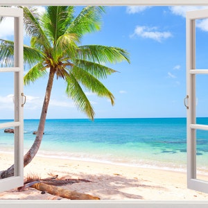Beach Palm Trees Water Sea Side Ocean 3D Effect Window Wall View Sticker 231 Beach Palm Trees Water Sea Side Ocean 3D Effect Window Wall View Sticker 231