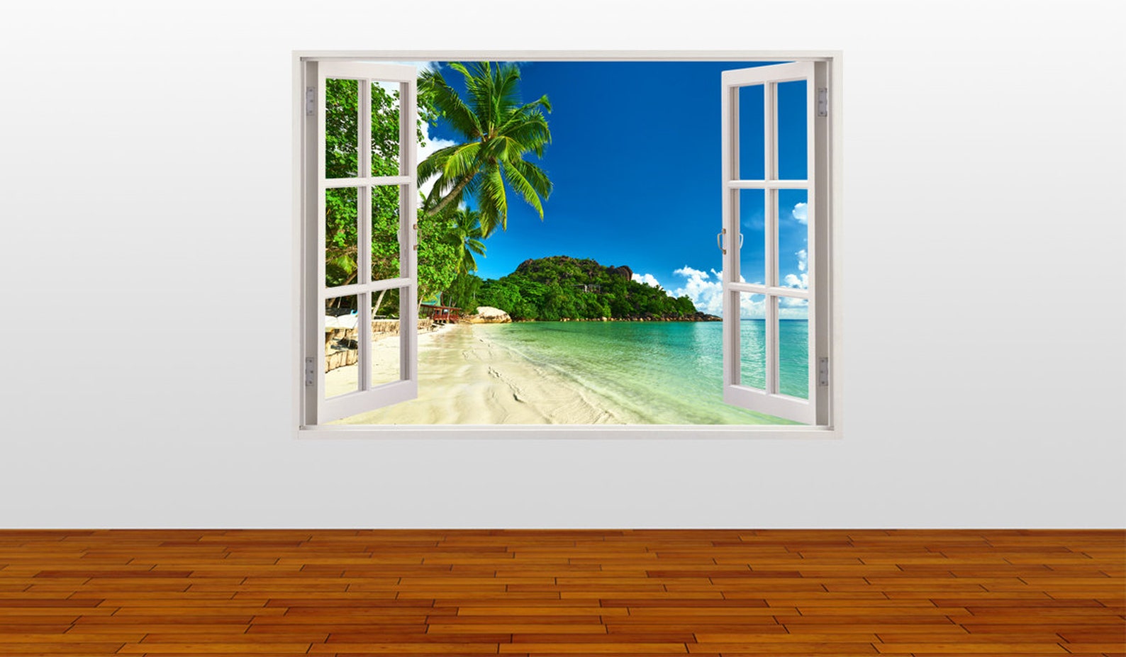 Tropical Beach Wall Sticker 3D Window Tropical Coast Wall Etsy