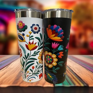 Embroidered Mexican flowers 22 oz tumbler