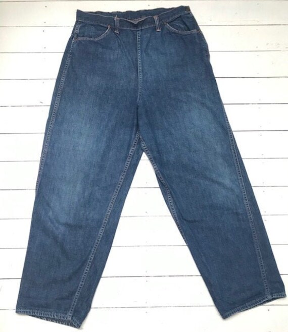 1950s side zip jeans //orange topstitching// 50s h