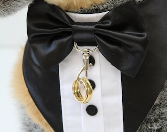Black Ring Bearer Tuxedo Bandana,  Dog Wedding Attire,  Extra Small to Extra Large
