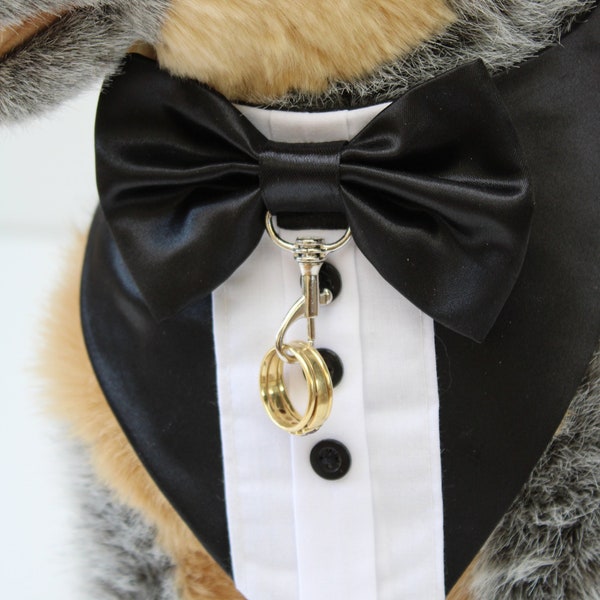 Black Ring Bearer Tuxedo Bandana,  Dog Wedding Attire,  Extra Small to Extra Large
