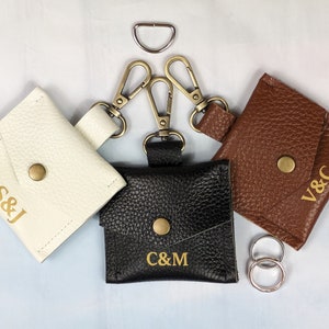 Dog Ring Bearer GENUINE LEATHER Pouch with Clasp  Ring Holder attaches to Collar for Wedding  with Optional Initials Personalization