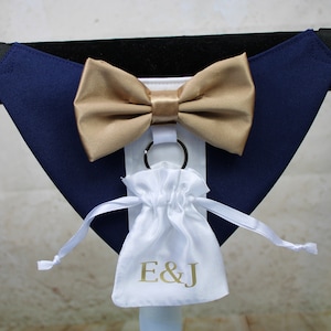 Dog Wedding Tuxedo Bandana  Ringbearer, Dog Wedding Attire, Small to Extra Large, Ring Clasp and Pouch with Initials, Choice of Colours