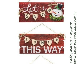 16" Dark Red Holiday Sign, Holiday Sign 67260, Snowman Sign