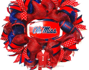 Ole' Miss Football Wreath, Rebels Wreath, College Wreath, Deco Mesh Wreath