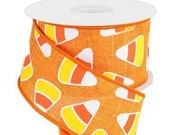 2.5 quot Candy Corn Ribbon RG0171720 (10 yards), Orange Yellow Candy Corn Ribbon, Candy Corn Halloween Ribbon