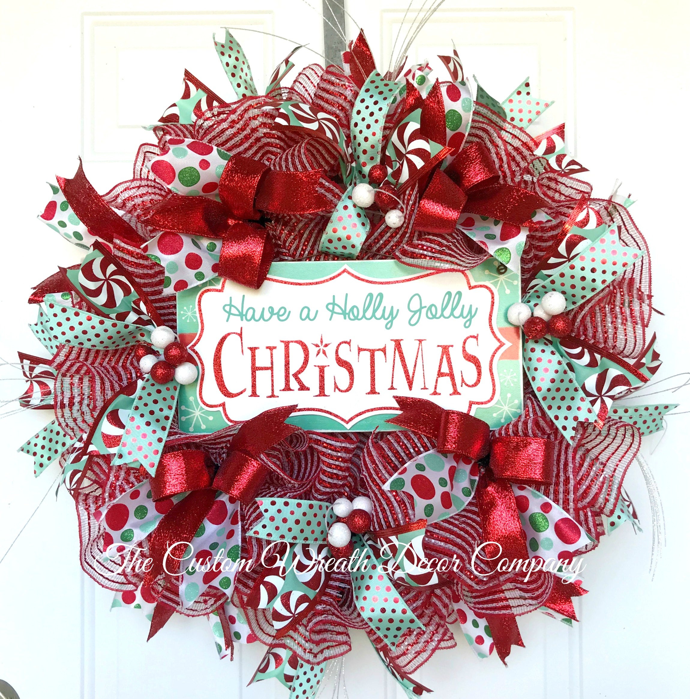 Red Mint Green Christmas Retro Wreath Retro Christmas Wreath | Etsy