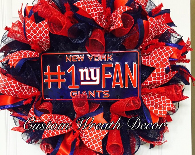 New York Giants Wreath, Giants Football Wreath, Deco Mesh Wreath