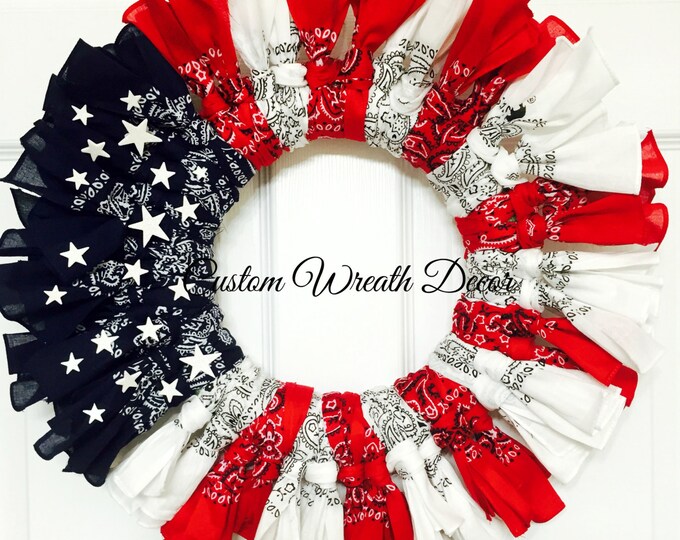 Bandana Wreath, Patriotic Bandana Wreath, Red White Blue Bandana Wreath, American Flag Bandana Wreath