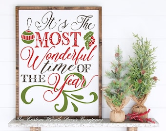 18"x 24" It's the Most Wonderful Time Of The Year Sign, Christmas Sign, Rustic Holiday Sign, Farmhouse Christmas Sign