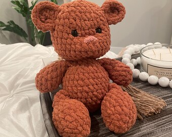 Crochet Plush Teddy Bear: Cinnamon Brown Stuffed Animal