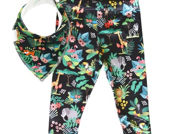 Jungle Dribble Bib & Leggings - Gift Set - Handmade Australian Clothing for Baby Boys and Baby Girls - Made In Sydney, Australia