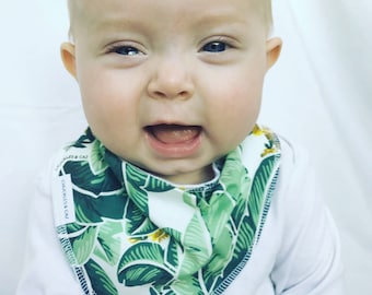 Tropical Palm Dribble Bib - Handmade Australian Adjustable Bib for Baby Boys & Girls - Made in Sydney, Australia