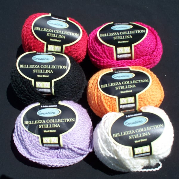 Sensations Bellezza Collection Stellena, Choice of Red, Pink, Black, Orange, Purple or White Boucle Yarn, Free Shipping