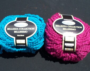 Bellissimo Boucle Yarn: Turquoise Blue or Fuchsia Pink, Metallic Sparkle