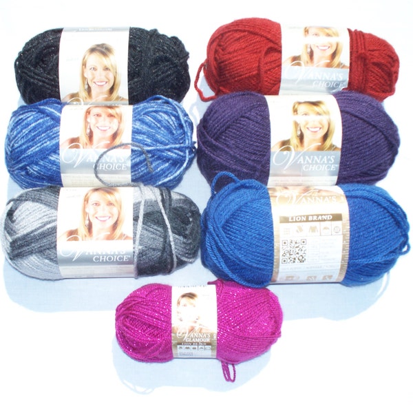 Vanna's Choice and Glamour Yarn, Denim Mist, Brick, Purple, Dark Gray Heather, Charcoal Print, Colonial Blue or Jewel, Free Shipping