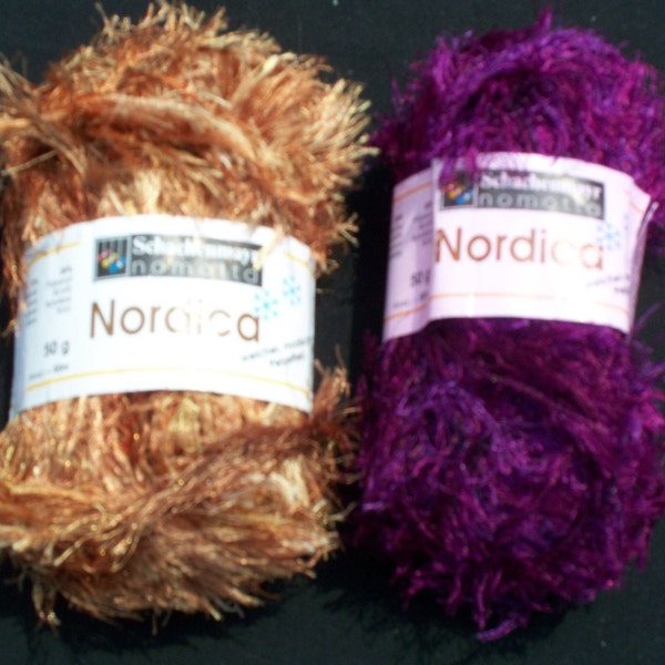 Schachenmayr Nomotta Nordica Eyelash Yarn Choice of Brown or Purple, Fuzzy Yarn, Specialty Yarn, Novelty Yarn, Free Shipping