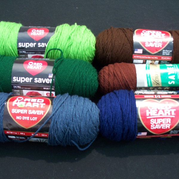 Red Heart Super Saver and Sayelle Yarn, Choice of Dark Rust, Soft Navy, Windsor Blue, Coffee, Hunter Green or Spring Green, Free Shipping