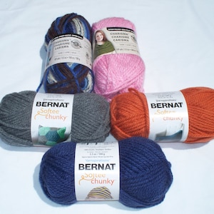 Bulky Yarn, Loops and Threads Charisma and Bernat Softee Chunky, Blue, Brown, Off-White, Pink, Orange, Blue, Free Shipping