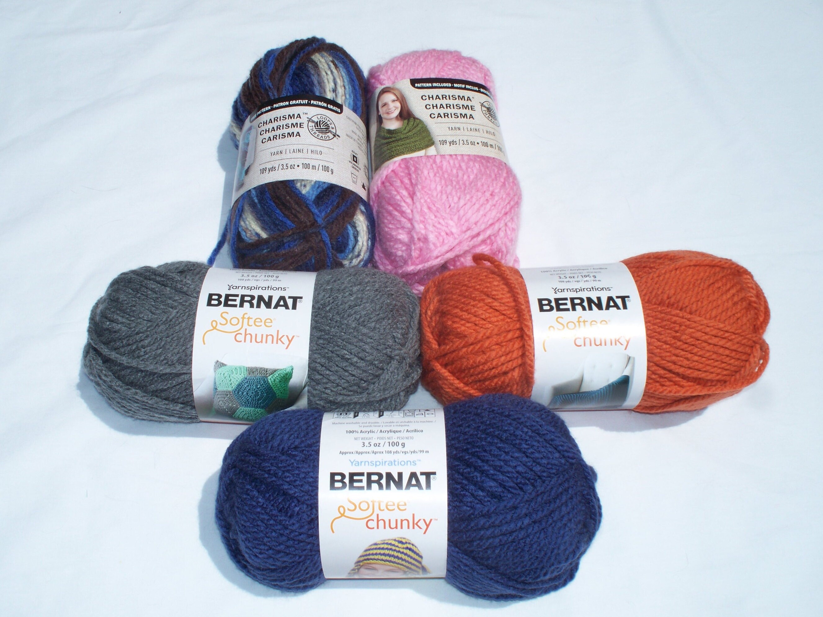 Bernat Softee Chunky Yarn, Lot of 4, Super Bulky, Color: 2 Black & 2 Orange