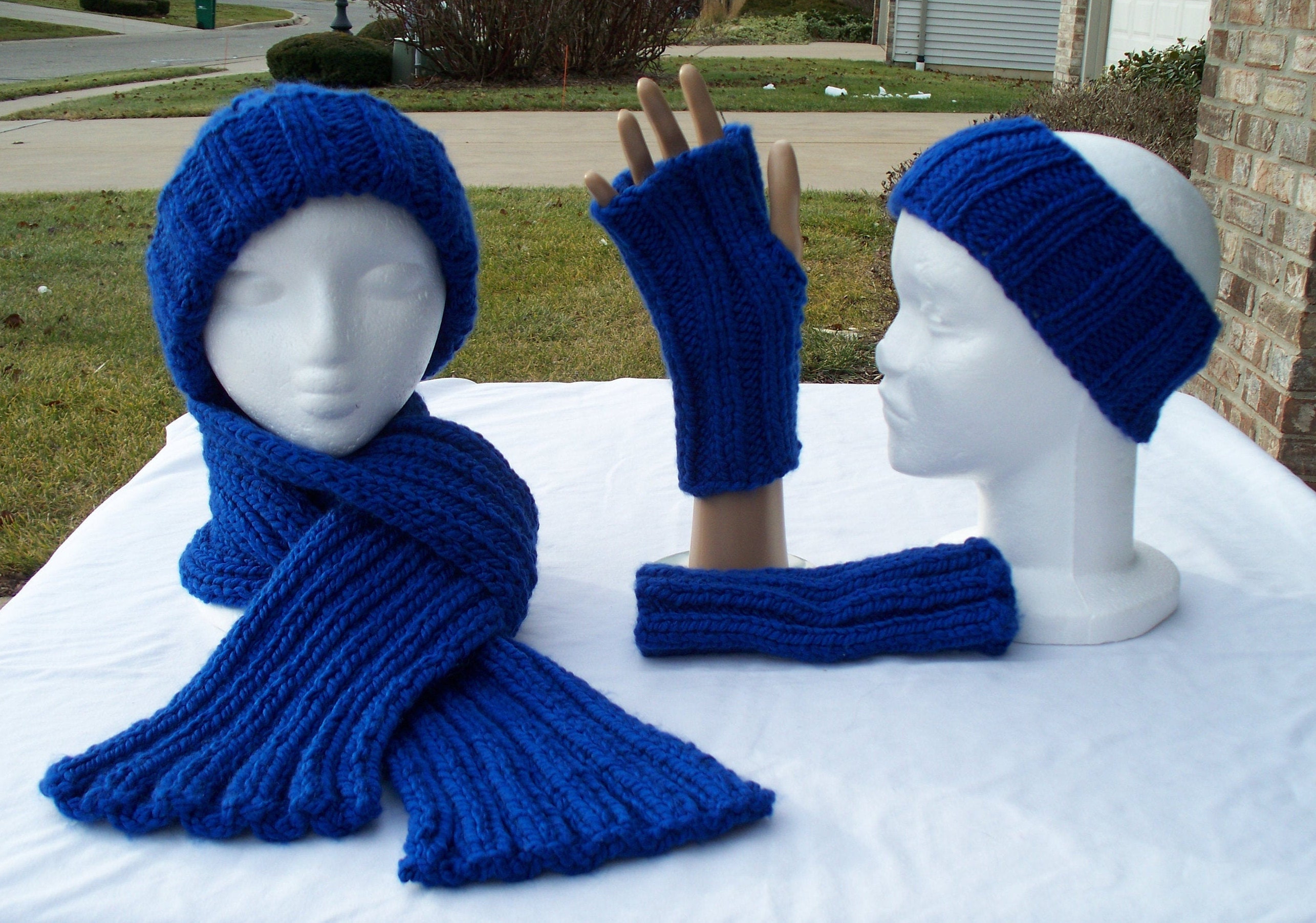 Handmade Royal Blue Crochet Beanie‎ Cable Knit Ribbed Cuff Winter Hat Women NEW Royal Blue Knit Hat - Etsy main image 2