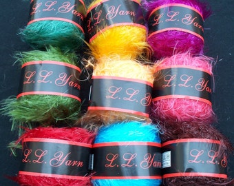 L L Eyelash Yarn, Choice of Pink, Blue, Green, Yellow, Brown, Magenta, Avocado, Peach, or Yellow, Specialty Yarn, Novelty Yarn Free Shipping