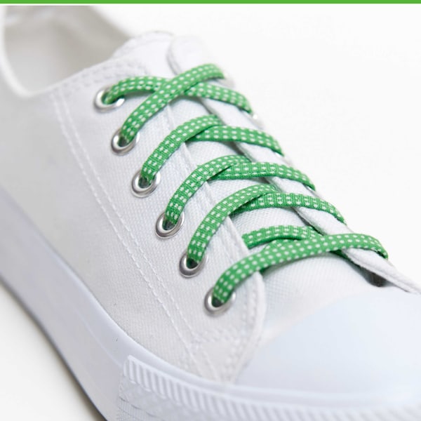 Shoelaces Green Polka Dots - Shoe Laces - Great on Converse - Shoe Strings - Green with tiny White Spots - For Adults and Kids - Metal Tips