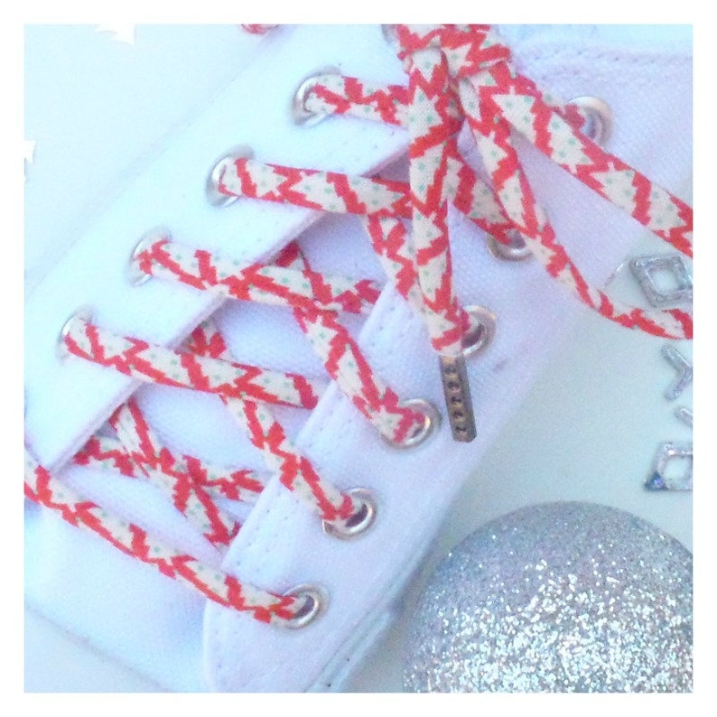 Shoelaces with Tiny Christmas Trees Red White and Green Etsy