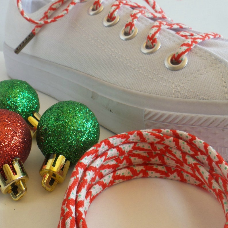 Shoelaces With Tiny Christmas Trees Red White and Green Etsy