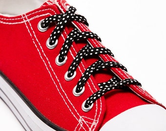 Shoelaces with Black and White Polka Dots. Shoestrings for High Tops and Low Tops.