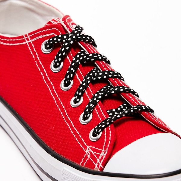 Shoelaces with Black and White Polka Dots. Shoestrings for High Tops and Low Tops.