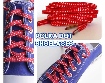 Red Shoelaces Covered in Tiny White Polka Dots. Ready to swap out your shoestrings?