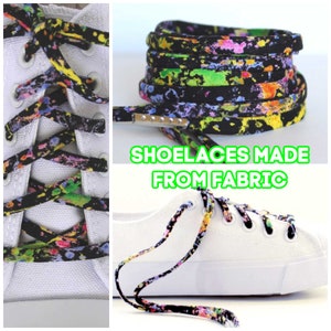 Shoelaces - Black with Paint Splatters - Cotton Shoestrings - Second Anniversary Gift - Metal Tipped