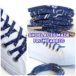 Shoelaces with Blue Bandana Print - Shoe Laces - Shoestrings - Bandanna Paisley Pattern.