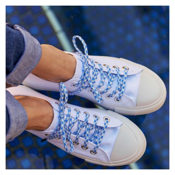 blue and white shoelaces