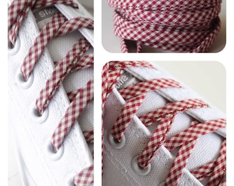 Shoelaces - Red Gingham - Made from Fabric - Shoe Strings - Great for Converse Sneakers Vans - Adults and Kids