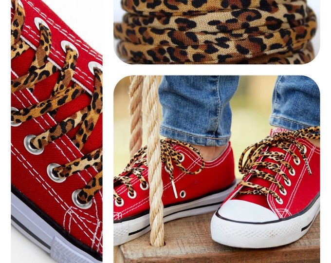 PASOLABE Leopard Print Shoe Laces For Sneakers, 2 Pairs Leopard Ribbon Shoelaces Replacement Cheetah Shoe Laces Leopard Shoelaces For Women (4CM