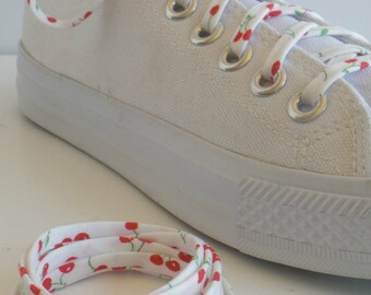 Shoelaces -Cherries - Red on White - Wedding Shoe Laces - 2nd anniversary gift - Groomsmen - Shoelace Swap - Cherry - Shoe - Lace