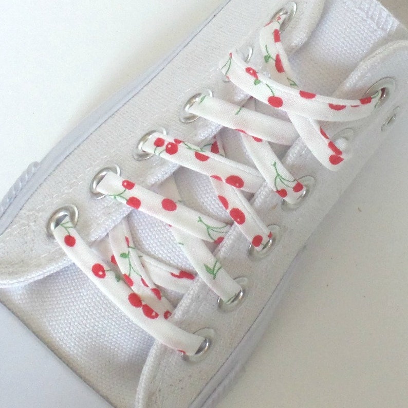 Cherry Cute Fruit Red on White Wedding Shoe Laces Shoelace Swap Cotton 2nd anniversary gift Shoelaces -Cherries Shoe Strings