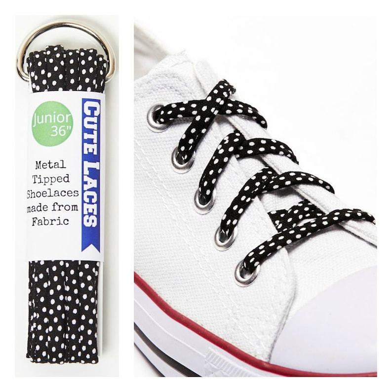 Shoelaces with Black and White Polka Dots. Shoestrings for Etsy