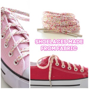 Shoelaces - White with tiny pink flowers - Floral Shoe laces, Bright, Funky, Fun Shoelaces plus matching facemask