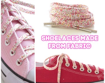 Shoelaces - White with tiny pink flowers - Floral Shoe laces, Bright, Funky, Fun Shoelaces plus matching facemask